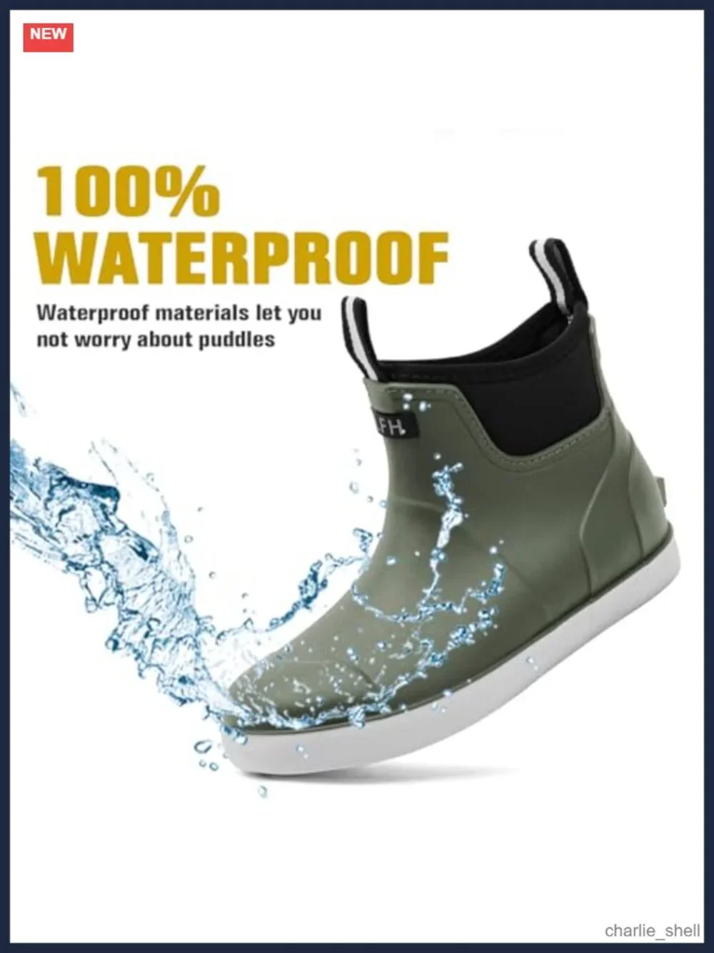 Men's Waterproof Deck Boots Non-Slip Ankle Rain Boots Fishing PVC